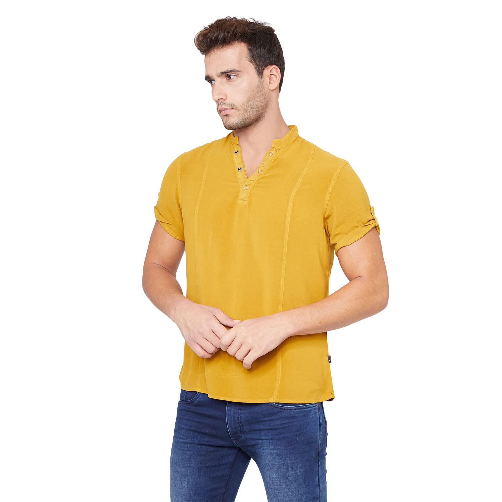 Men's Cotton Solid Full Sleeve Slim Fit Shirt with Mandarin Collar