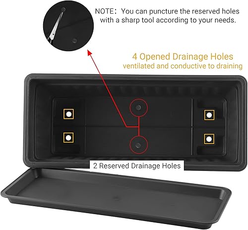 Miniatura 4 de GREANER Macetas rectangulares para plantas de interior, paquete de 3 cajas largas de plástico para exteriores, macetas de cultivo de verduras de