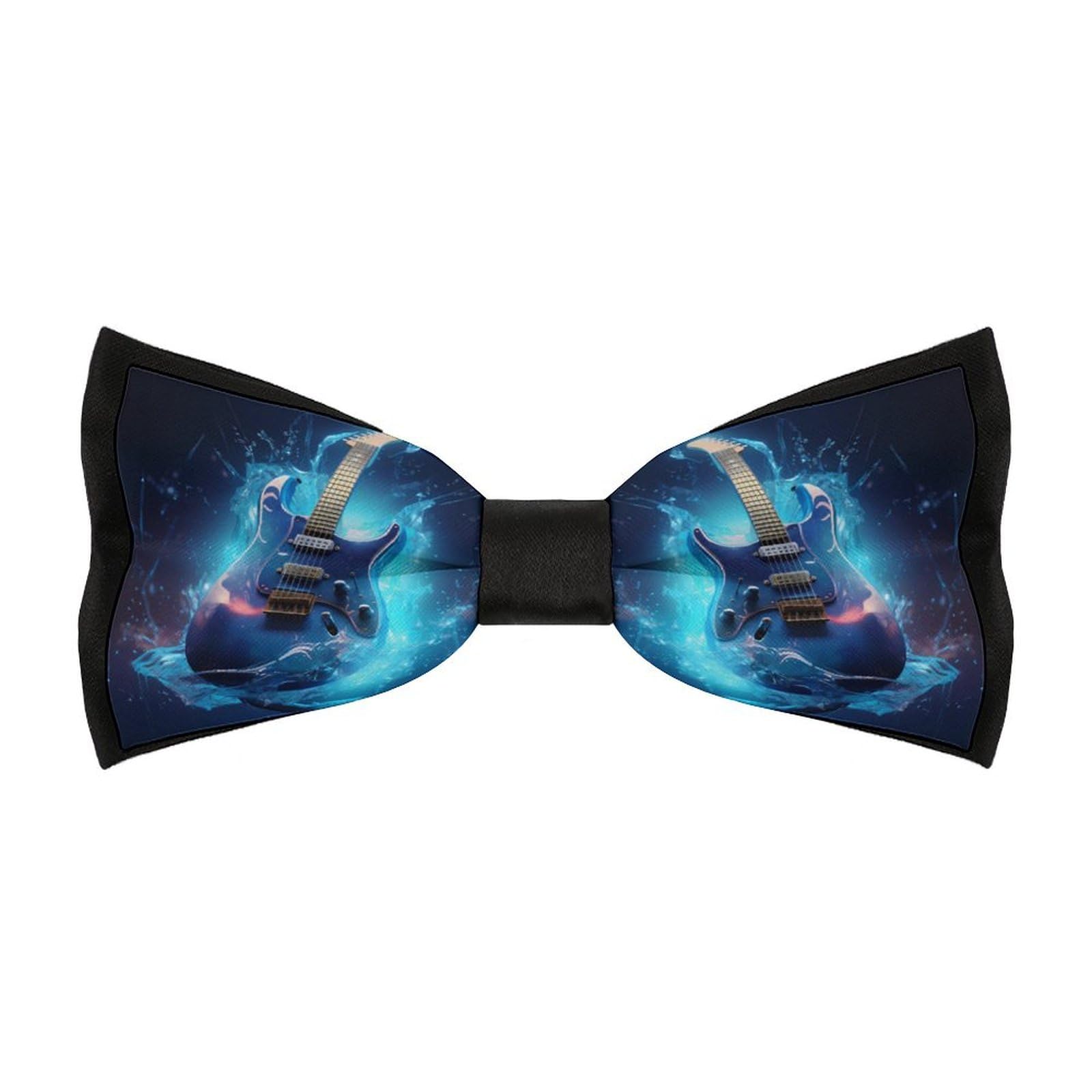 peiyeety Blue Guitar Bow Ties for Men Cute Printed Pre Tied Adjustable Bowtie for Party Wedding