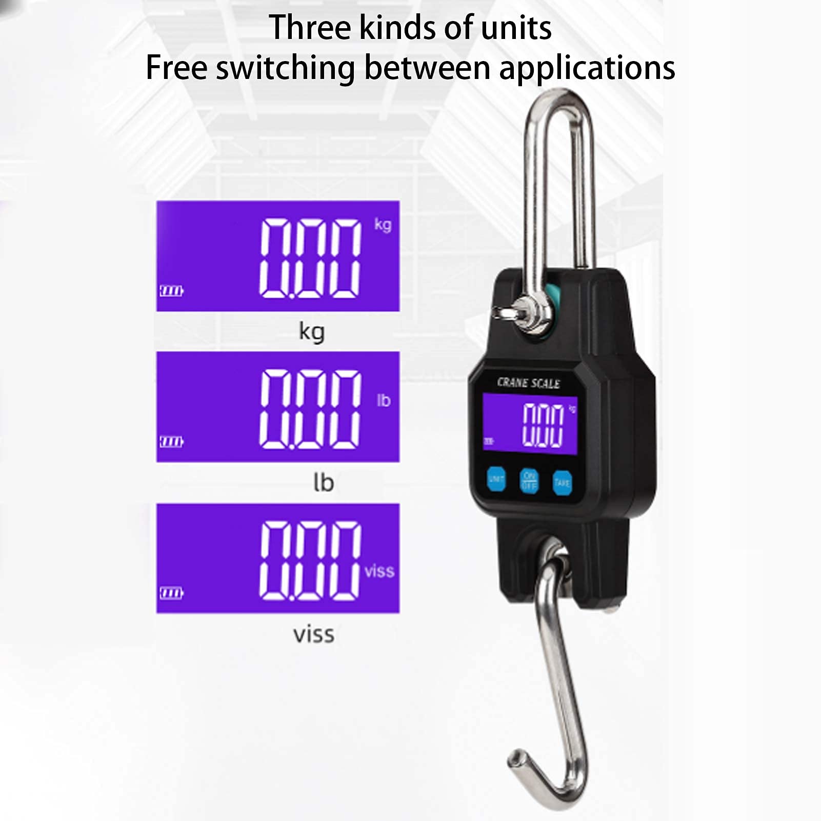 Bilancia Sospesa Digitale 300 Kg Con Gancio – Ricaricabile USB E Display LCD Per Pesca, Bagagli E Fattoria