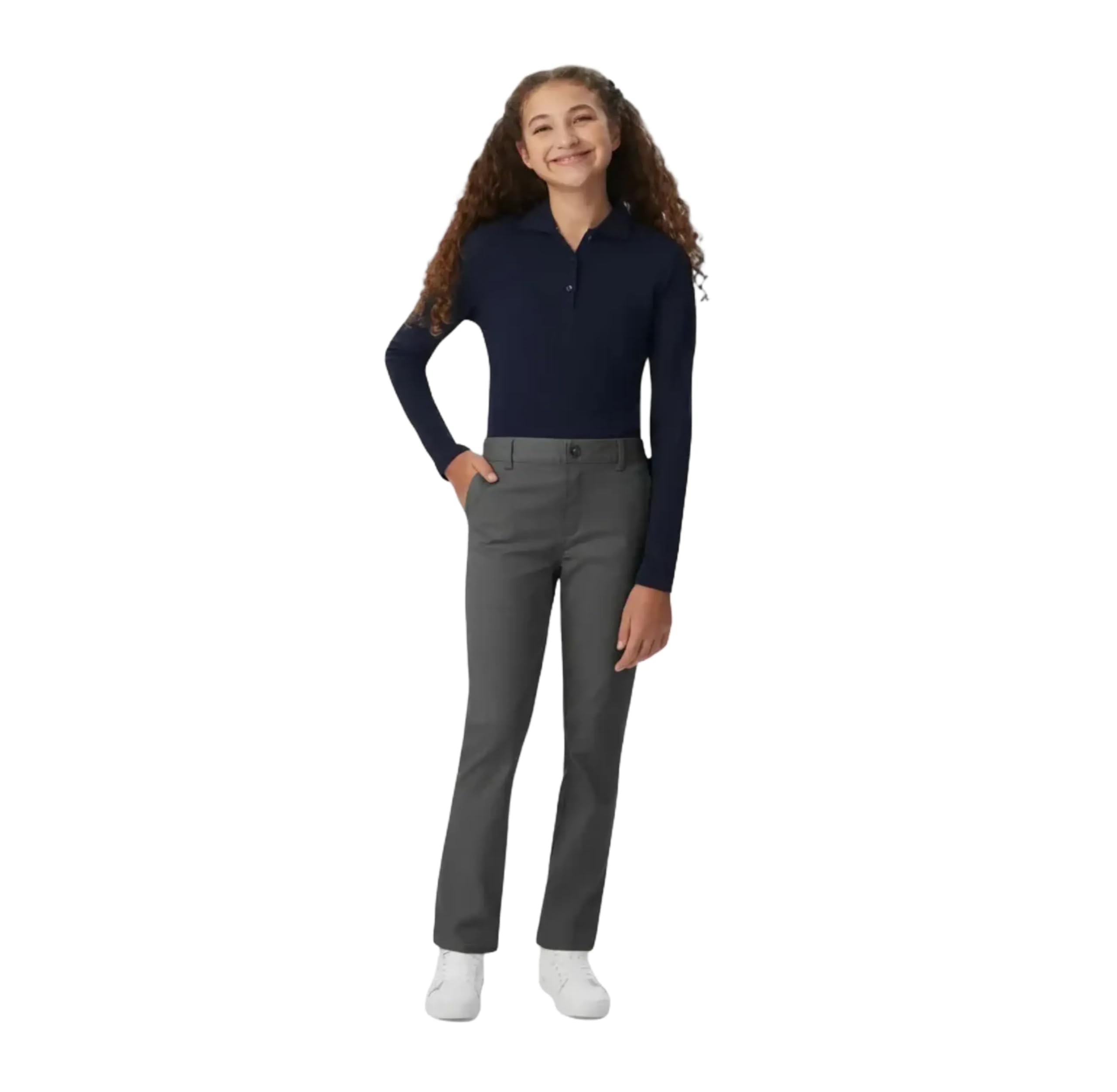 French Toast Girls' Pull-On Straight Fit Stretch Twill Pant