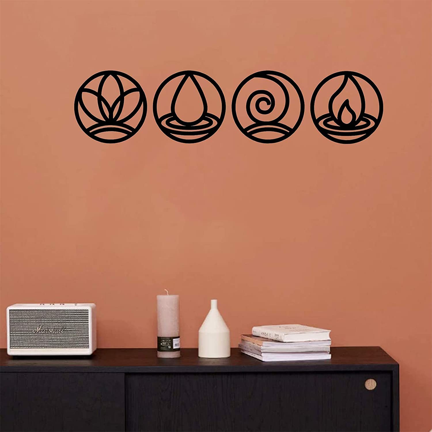 Wysokiej Jakości Metalowe Wall Art Dekoracji Cztery Elementy Metalowa Wall Decor Wystrój Domu Wnętrz Dekoracja Cztery Elementy Symbol Ściana Sztuka Ziemia Woda Wiatrowa Ogień