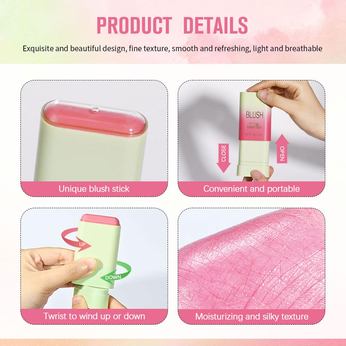 PH Tinted Moisture Stick，Multi-Use Cream Color Changing Blush, 3-in-1 Blush Stick for Cheek/Eyes/Lips, Waterproof Hydrating Tinted Solid Makeup Products (1# Shy Pink): 2#hot red 0.6 Ounce (Pack of 1)