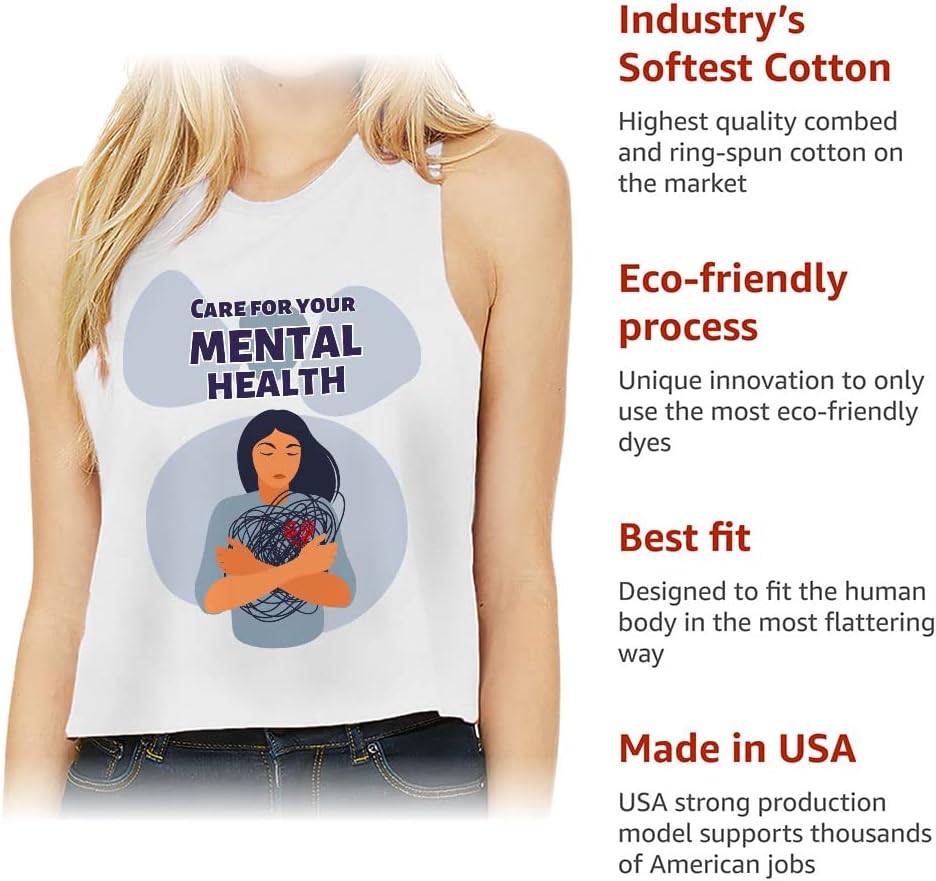 Care for Your Mental Health Racerback Cropped Tank - Print Women's Tank - Quote Tank Top