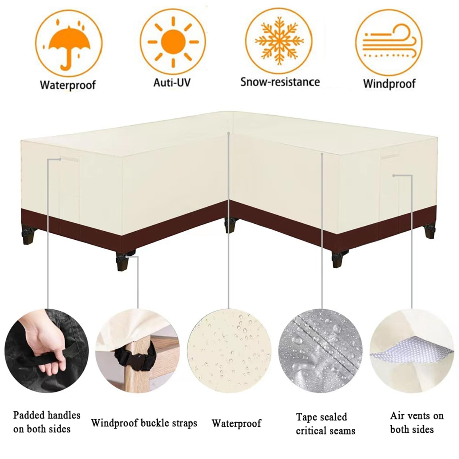 Funda Sofa Impermeable Exterior Forma L, Funda Protectoras Muebles Jardin, Cubierta Seccional para Muebles Cubierta, Funda para Muebles De Jardin Sofá Esquinero (250x250x100cm,Mi Ka)