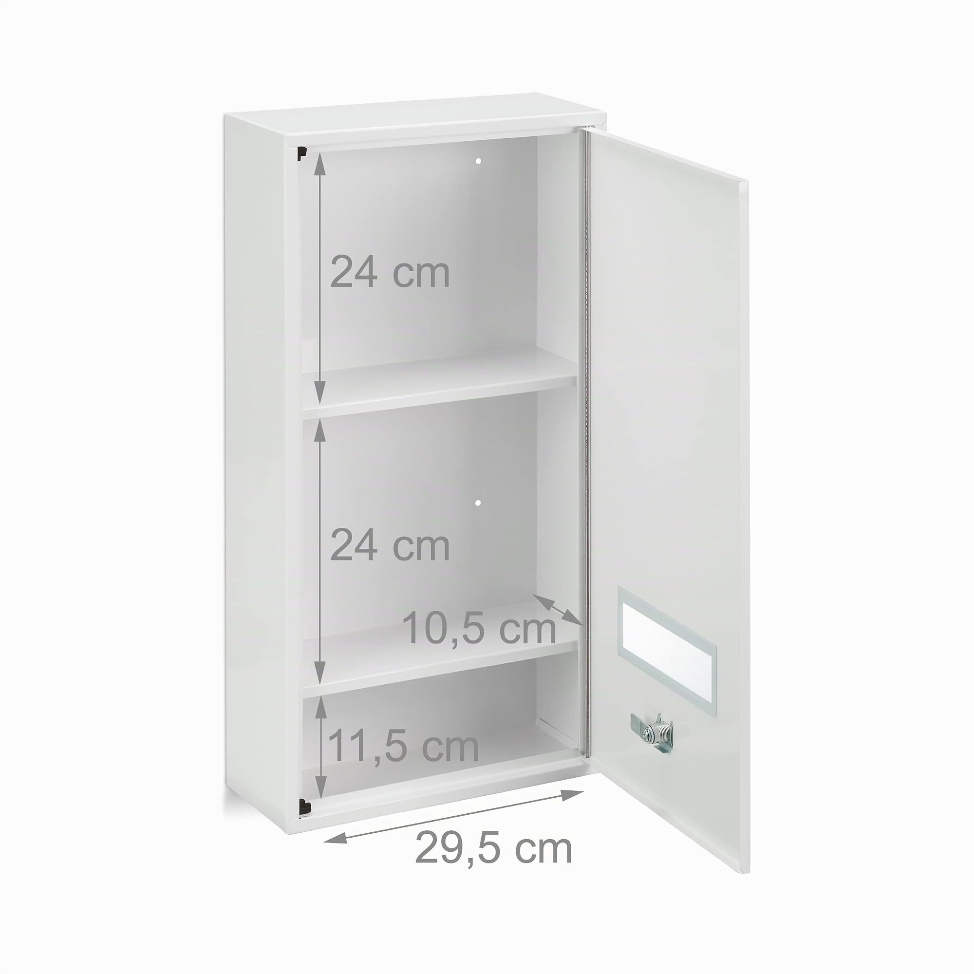 Relaxdays Armadietto Pronto Soccorso per Medicinali, Cassetta Farmaci con 3 Scomparti, HLP: 60x30x12 cm, Bagno, Bianco