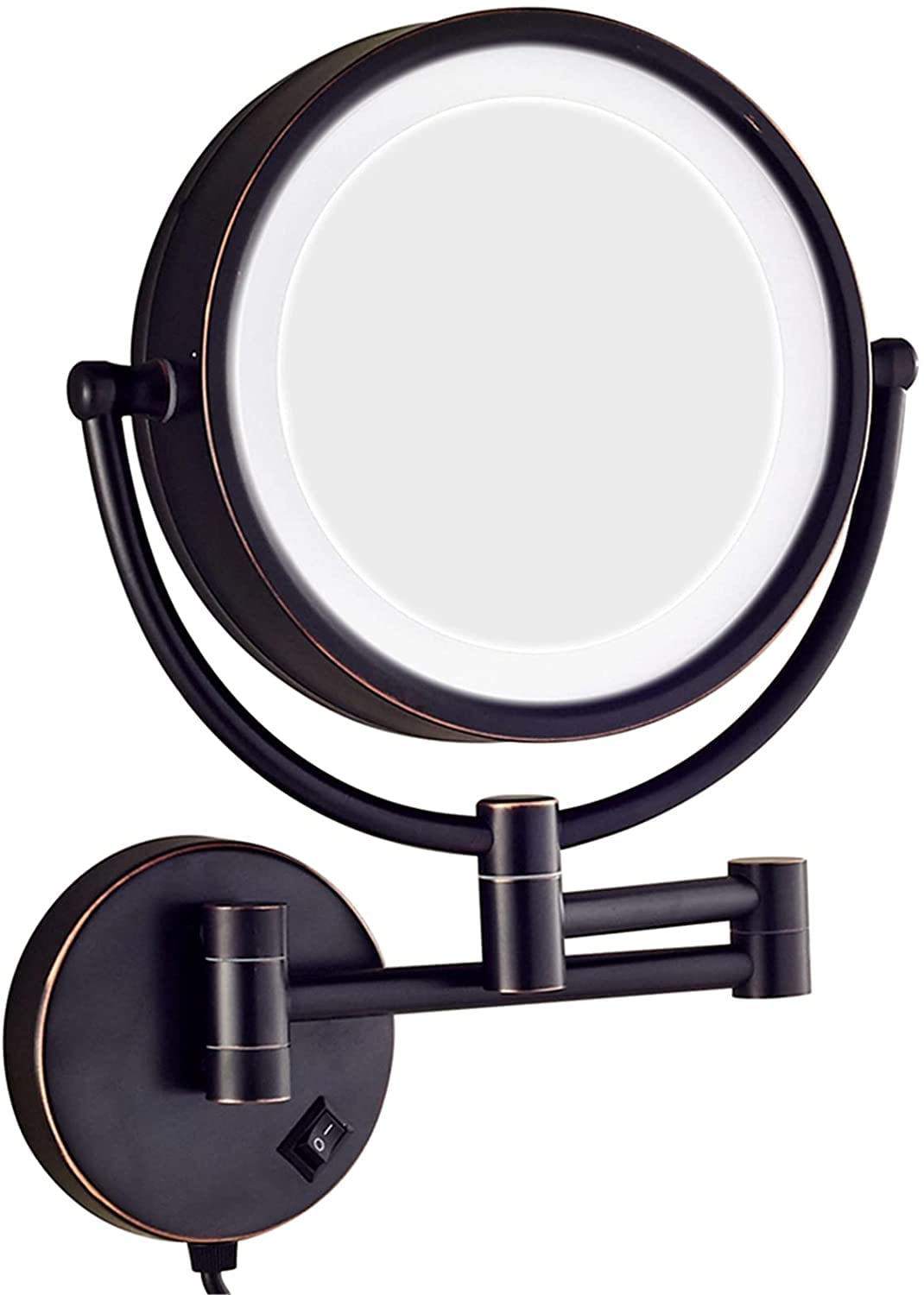 Miroir de maquillage éclairé à LED grossissant grand miroir de table rond 8,5 pouces