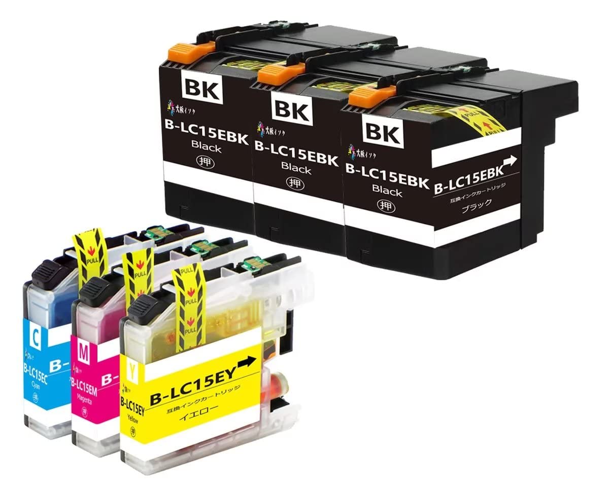 LC15E BR Compatible Ink Cartridges, Set of 6, LC15EBK, Black, 3 C Cyan, M  Magenta, Y Yellow, 1 Each, Compatible Brother Printer MFC-J6990CDW Osaka Ink