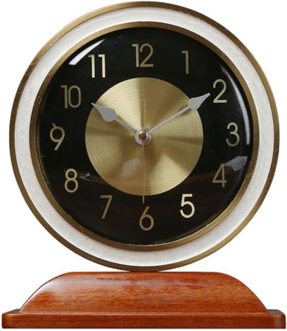 Table Clock Fashion Simple Solid Wood Base Metal Shelf Mantel Clock Modern European Style Living Room Study Silent Desk Clock Easy to Read, B,