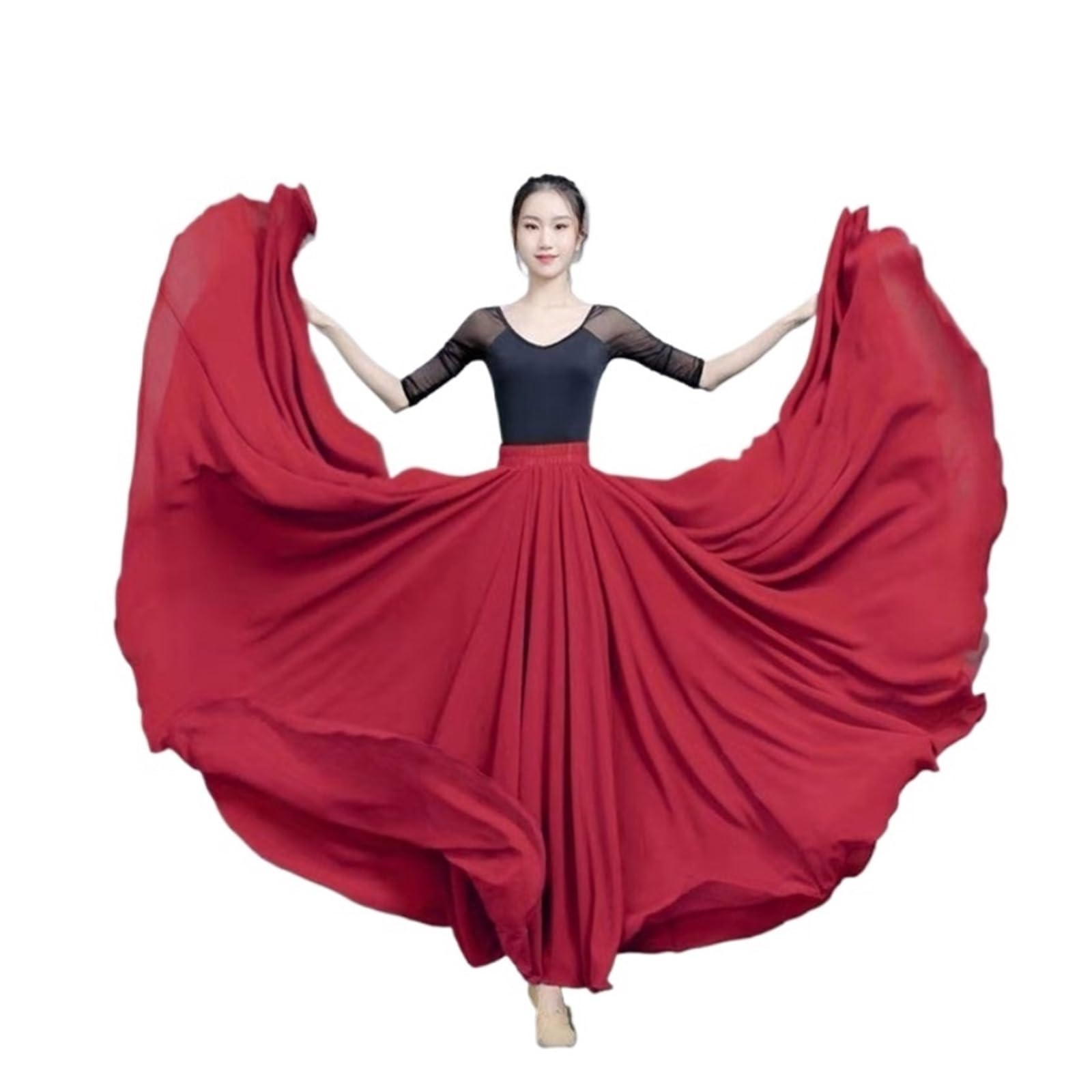 Faldas amplias Traje de Danza del Vientre, Falda de Baile lírico de Doble Capa con Cintura elástica de Gasa for actuaciones
