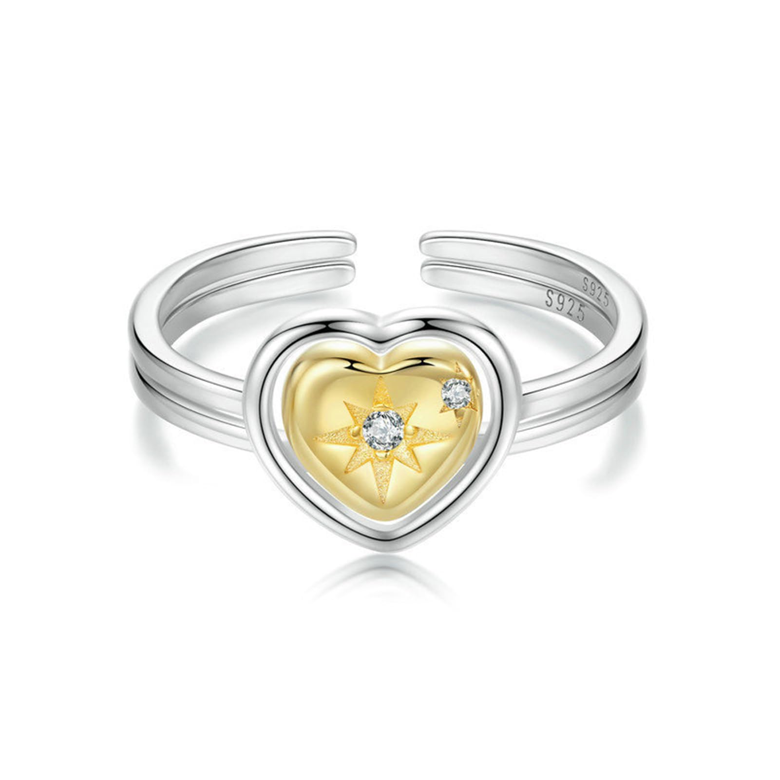 hixswnu Verstellbarer Ring aus 925er-Sterlingsilber mit offenem Herz für Damen – Hochzeits-Handaccessoire und Geburtstagsgeschenk für Damen und Mädchen