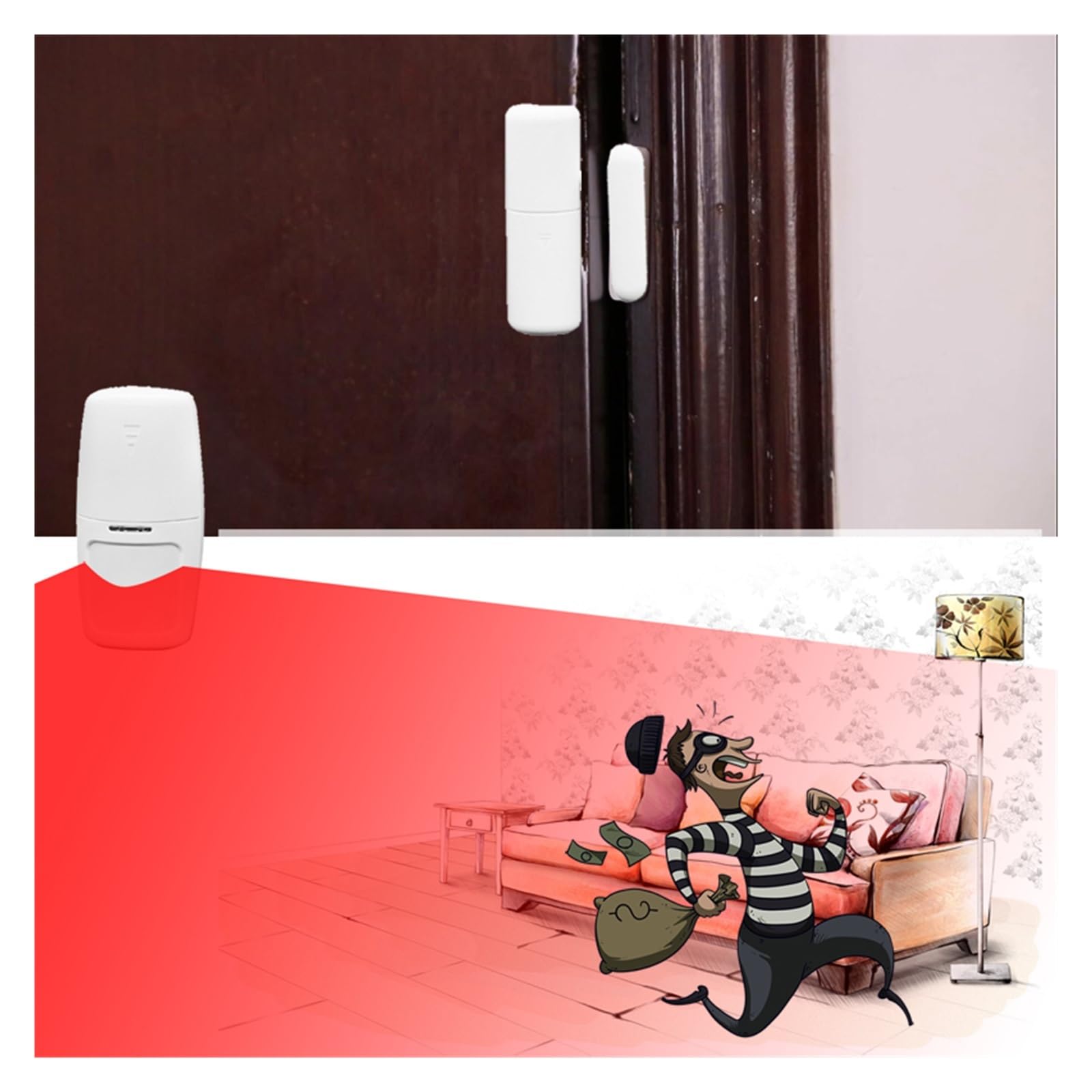 Système D'alarme De Sécurité Domestique sans Fil WiFi, Application Intelligente, Sirène Stroboscopique, Capteur De Porte, Détecteur PIR(D)