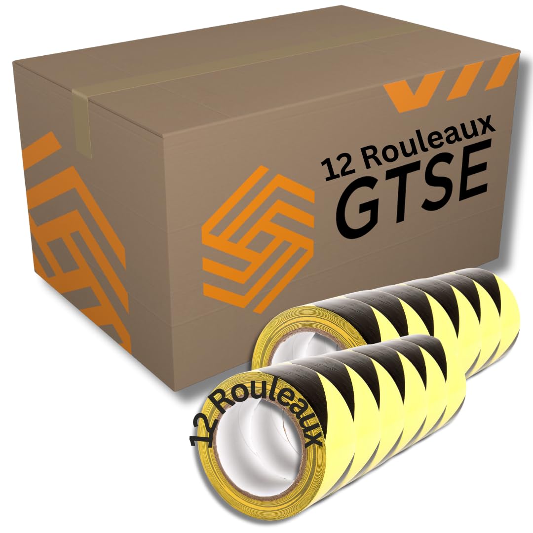 GTSE - Ruban de Marquage au Sol Jaune/Noir 50 mm x 33 m Lot de 5 rouleaux