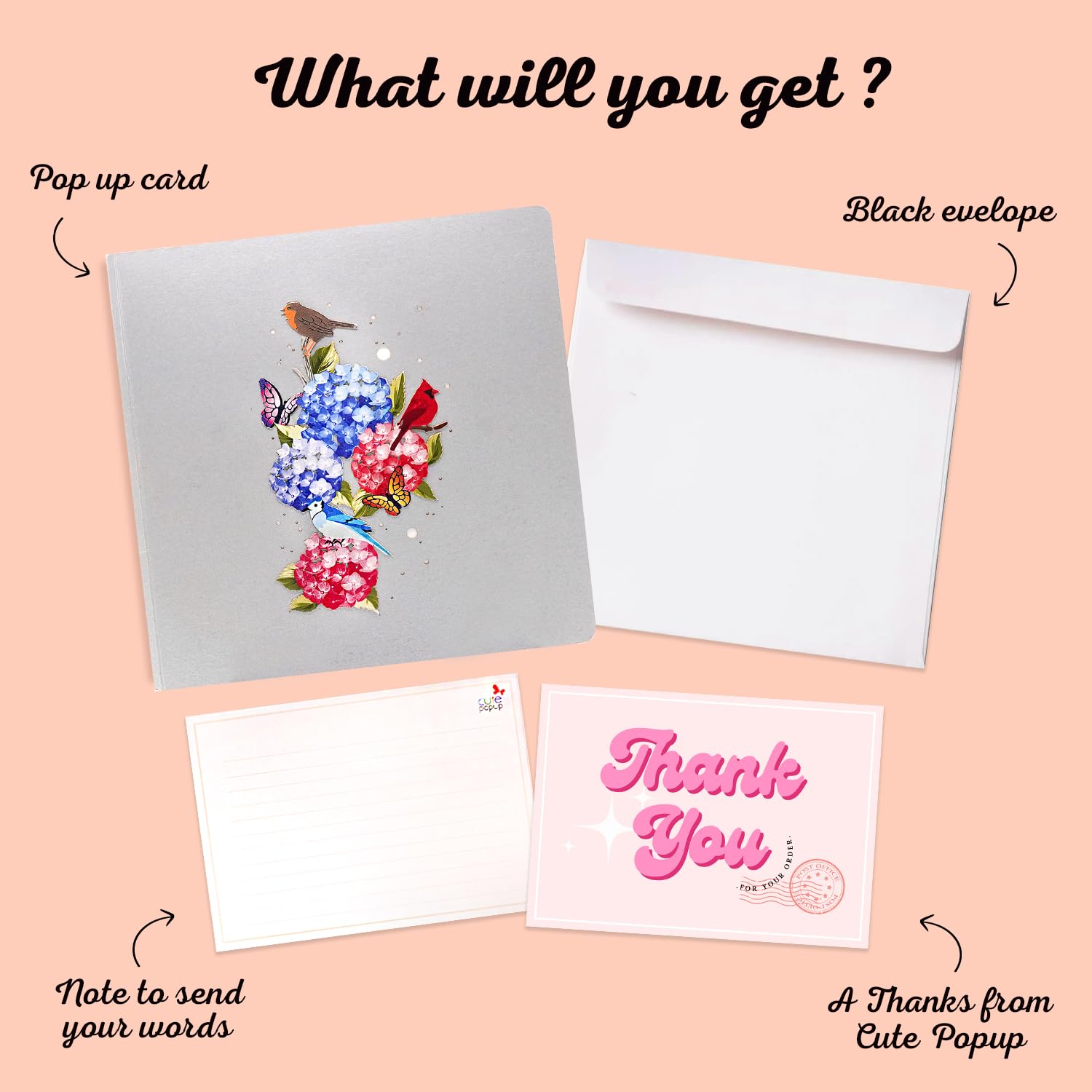 CUTE POPUP - Tarjeta desplegable de cesta de hortensias – Tarjetas de felicitación de agradecimiento, cumpleaños, pensando en ti, recuperarse, día de San Valentín y día de la madre para mujeres, novia