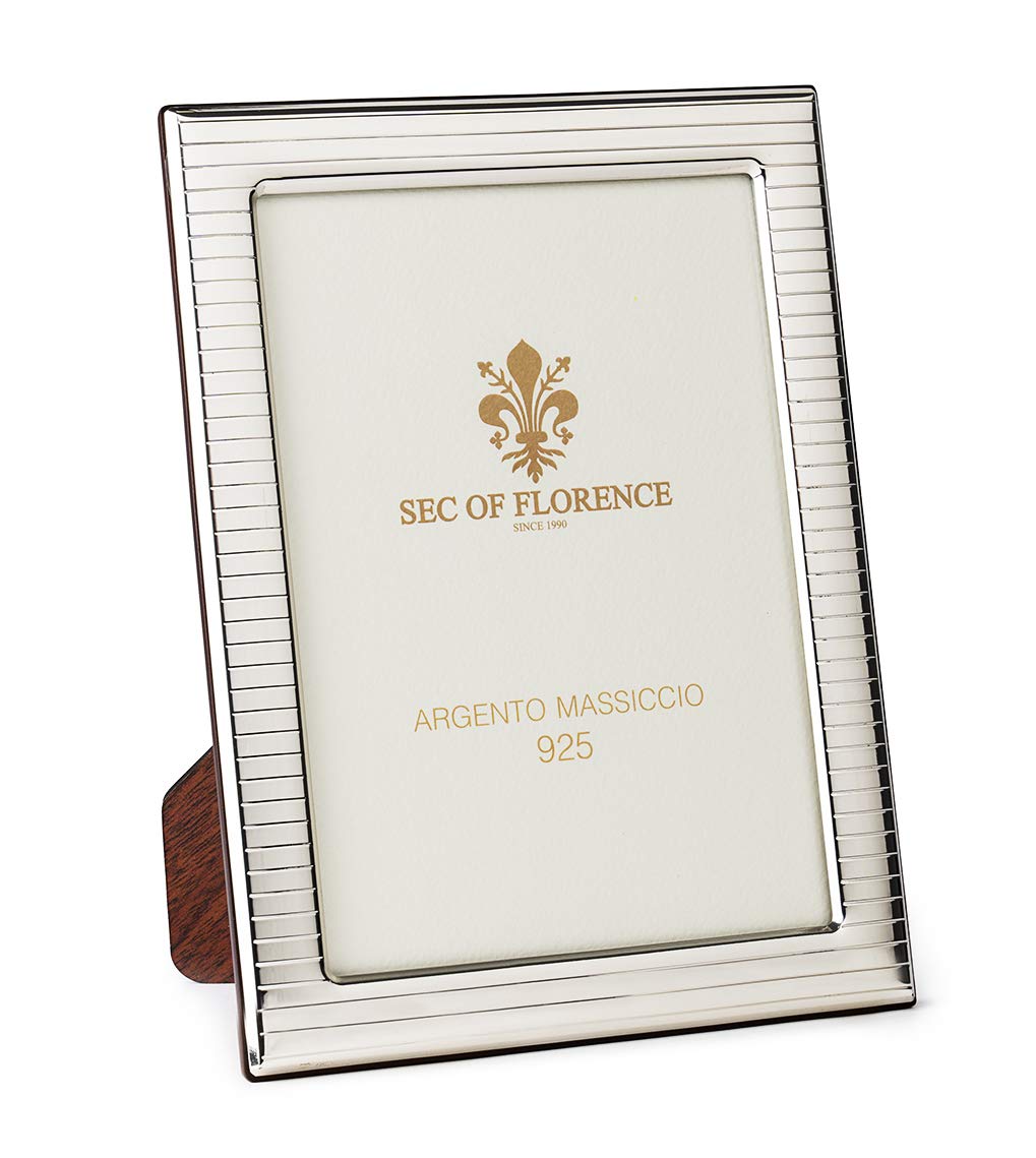 SEC OF FLORENCE 7313/10x15IT Cornice Portafoto in Argento Massiccio 925 con Retro in Legno Mogano