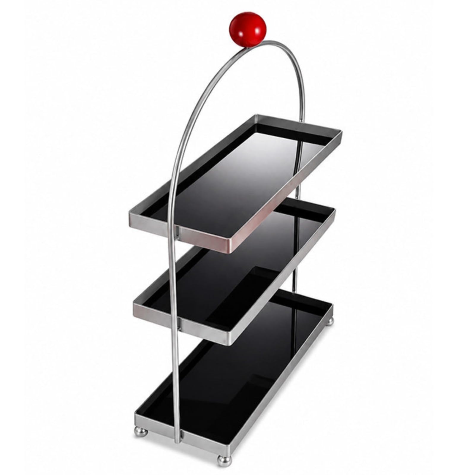 Organizer da Tavolo a Tre Livelli Salvaspazio Scaffale a Tre Livelli Verticale Espositore con Struttura in Metallo per Scrivania, Bianco Latte, Rosso, Tre Strati Con Sfera Rossa