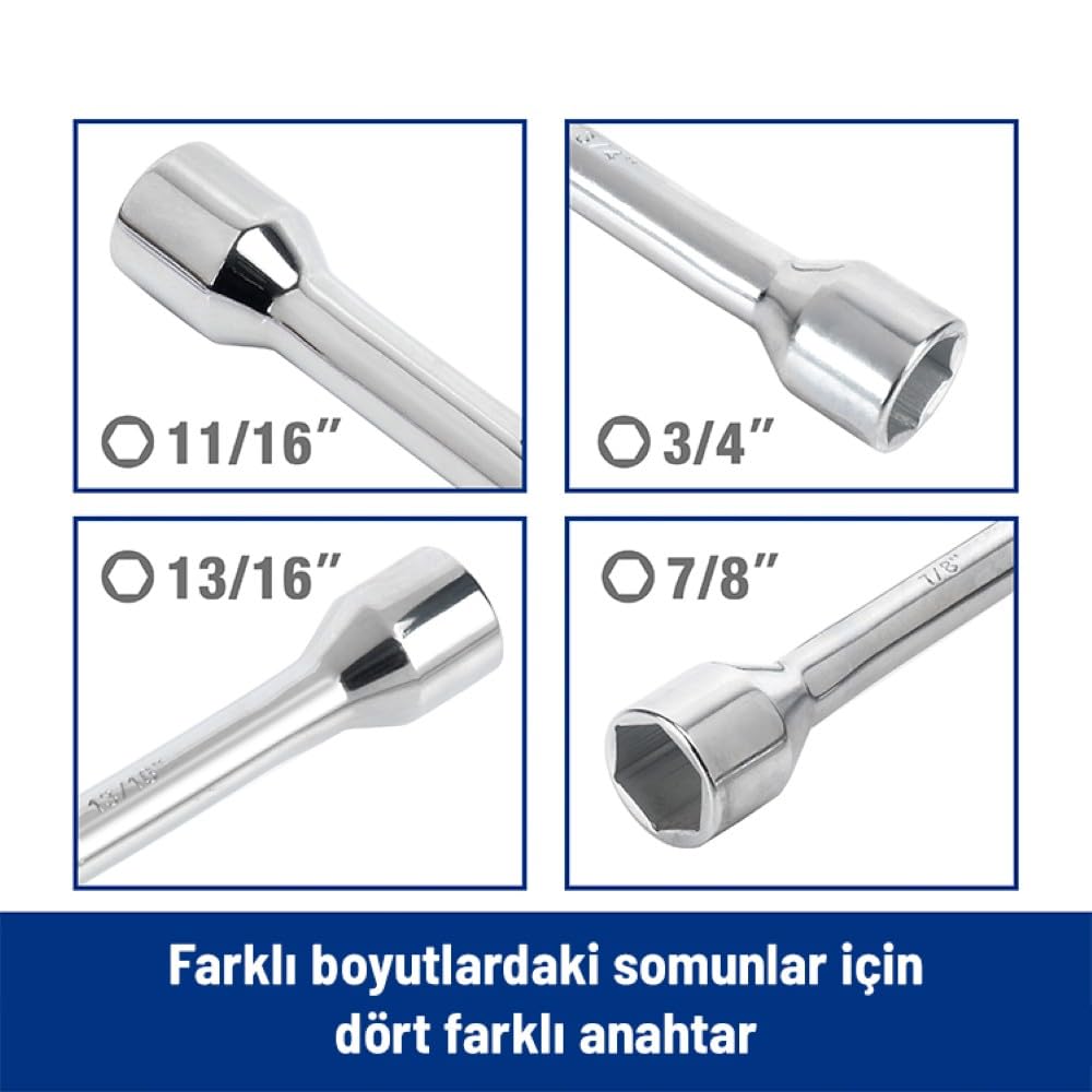 WORKPRO WP314005 17 19 21 23 Cr-V 400mm 4 Kollu Profesyonel Bijon Anahtarı