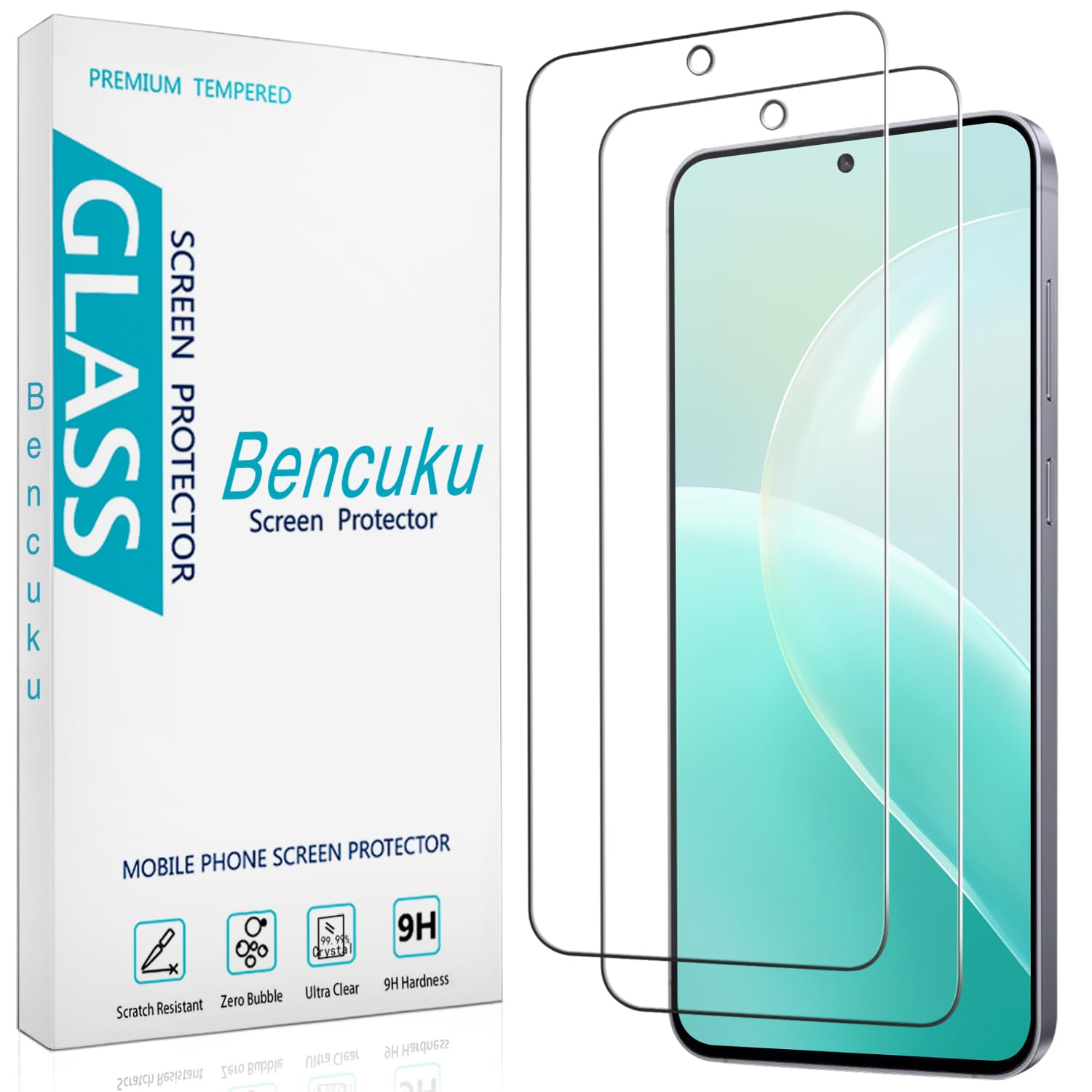 Photo 1 of Bencuku (2 Pack) Designed for Samsung Galaxy S25 FE Tempered Glass Screen Protector, Support Fingerprint Unlock, Anti Scratch, Bubble Free