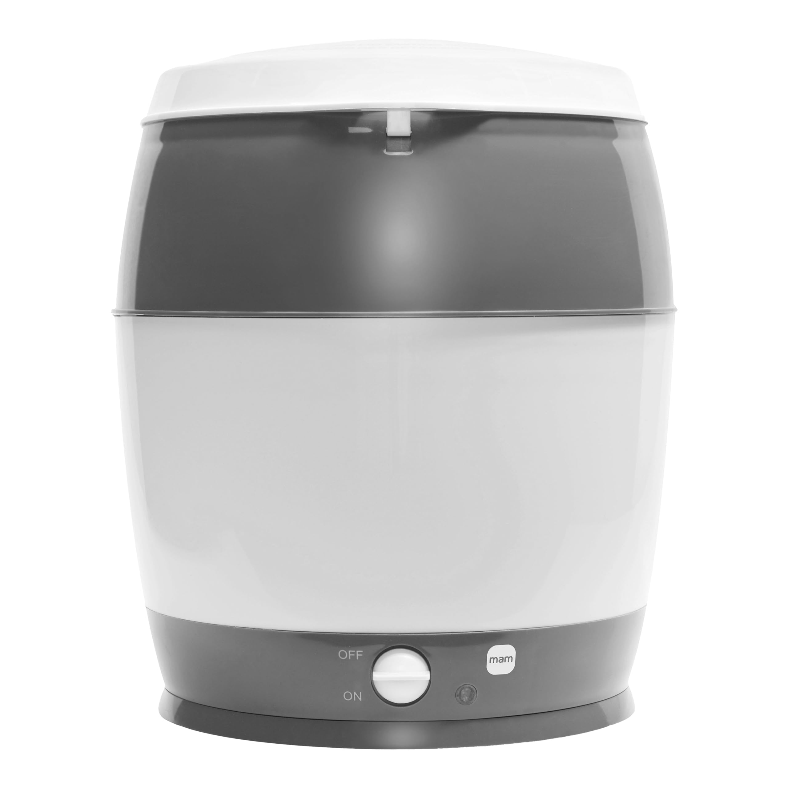 MAM Sterilisator, elektrischer Dampfsterilisator für Babyflaschen, Sauger & Zubehör, zuverlässiger Vaporisator inkl. Oberkorb und Zange, grau