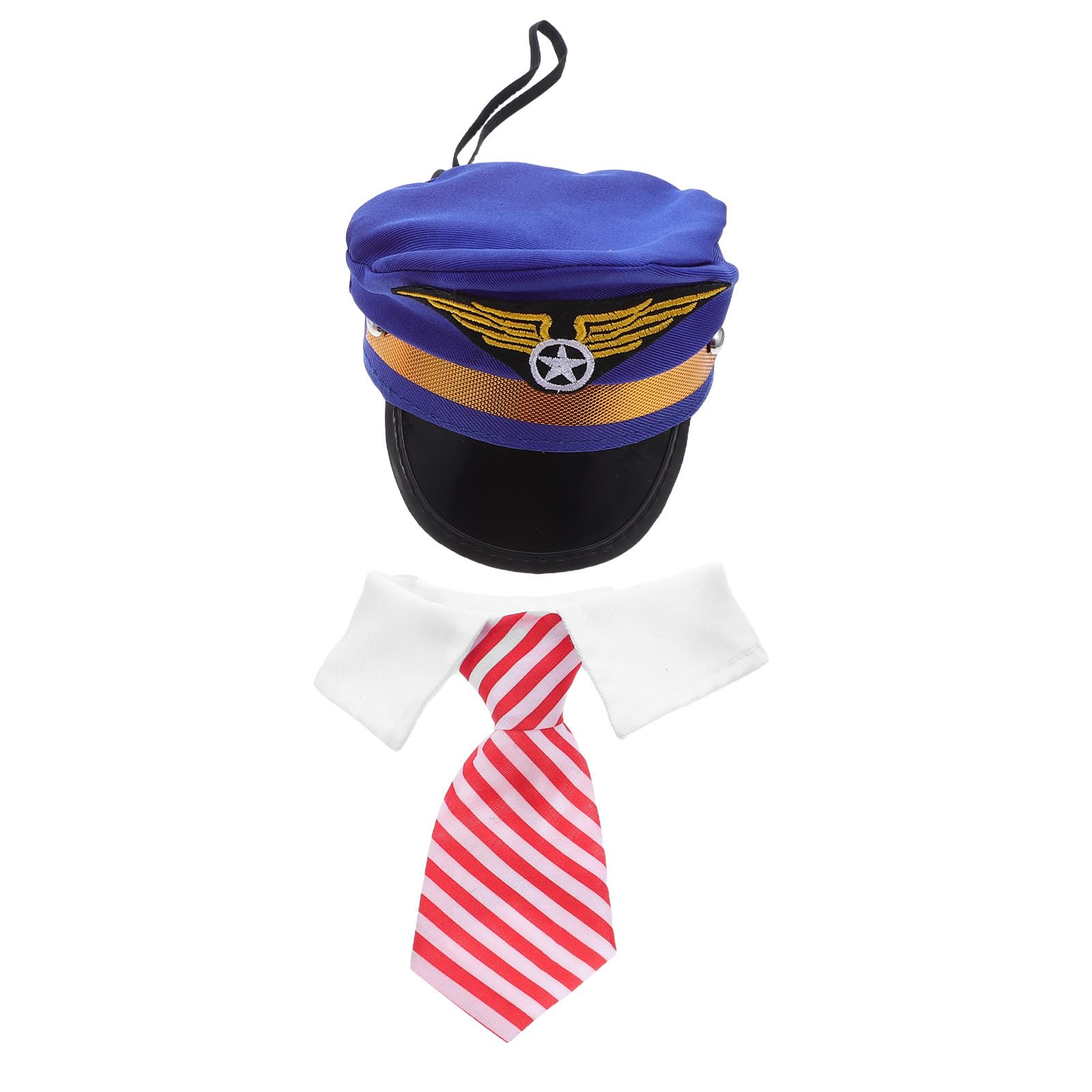 SHINEOFI Pet Pilot Costume Hat Embroidered Polyester with Matching Necktie Dog Cosplay Cap Featuring Convenient Wear Design and Easy Photo Prop for Dogs and Cats for Festive Gatherings
