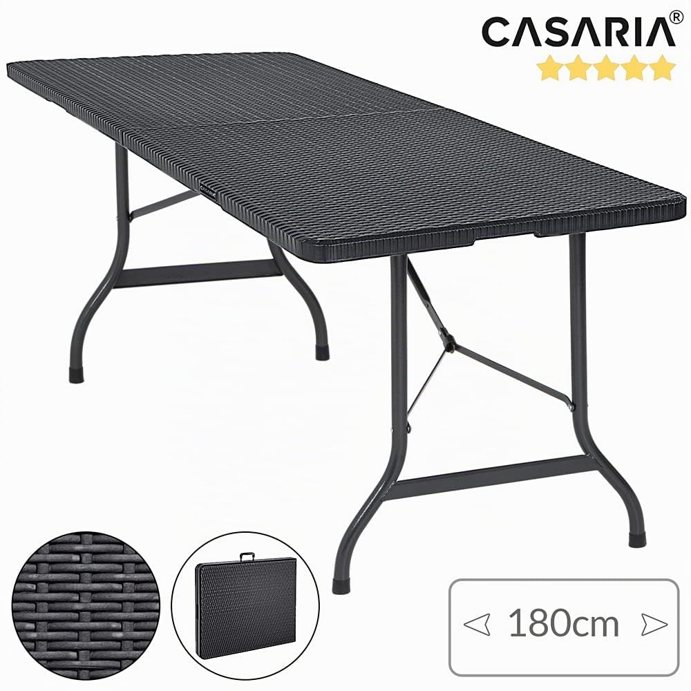 Casaria Tavolo da Giardino Pieghevole 183x76 cm Rattan Balcone Terrazza Campeggio
