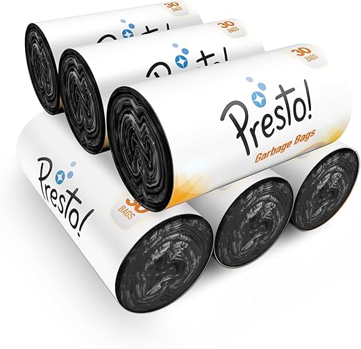Amazon Brand - Presto! Garbage Bags | Medium | 180 Count | 30 Bags X 6 Rolls | 19 X 21 Inches | For Dry & Wet Waste | Black