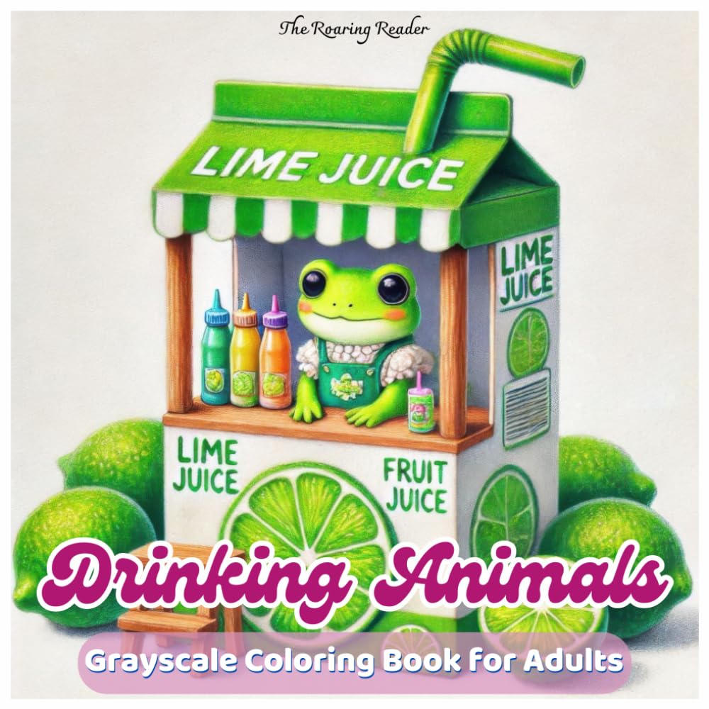 Drinking Animals Grayscale Coloring Book: A Fun and Whimsical Collection of 52 Grayscale Designs Featuring Adorable Animals Serving Refreshing Fruit ... for Adults and Teens! (Whimsical World)
