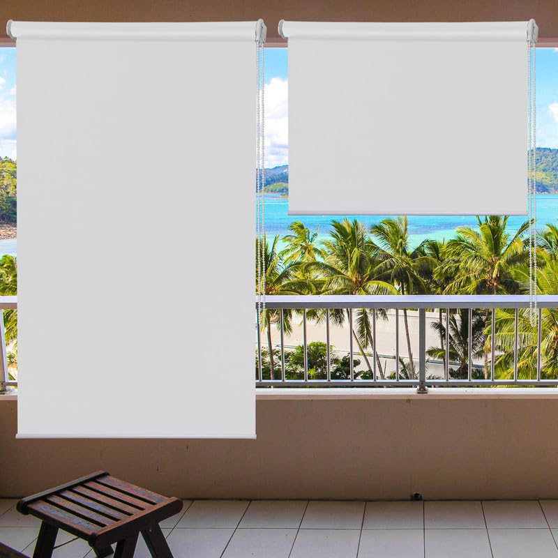 Image of Roller Blinds 300 GSM Polyester Fabric Waterproof & Sun Blockage Corded Roll Up and Down Blinds Curtains for Window, Door, Balcony (White Color 3 X 6.5 Feet, Pack of 1 Piece)