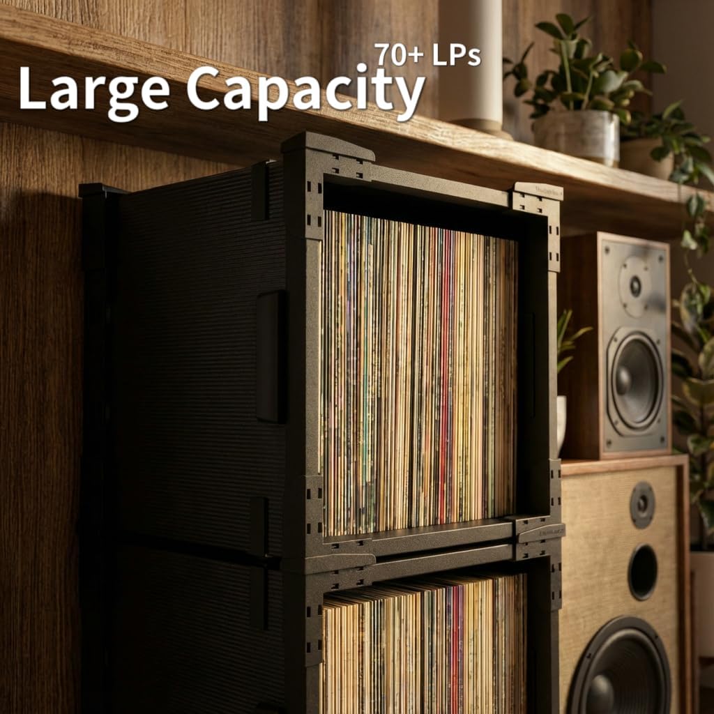 HumminGuru FlexiCube Vinyl Record Storage Box – Stackable Organizer for 12” Records, Holds 70 LPs | Modular Vinyl Shelf & Collapsible Storage Crate. Durable & Portable Space-Saving Design (1 Cube)