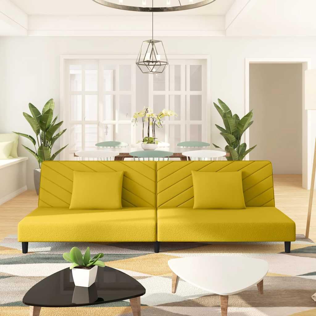 Sofá cama de 2 plazas de terciopelo amarillo idóneo para optimizar estudios pequeños