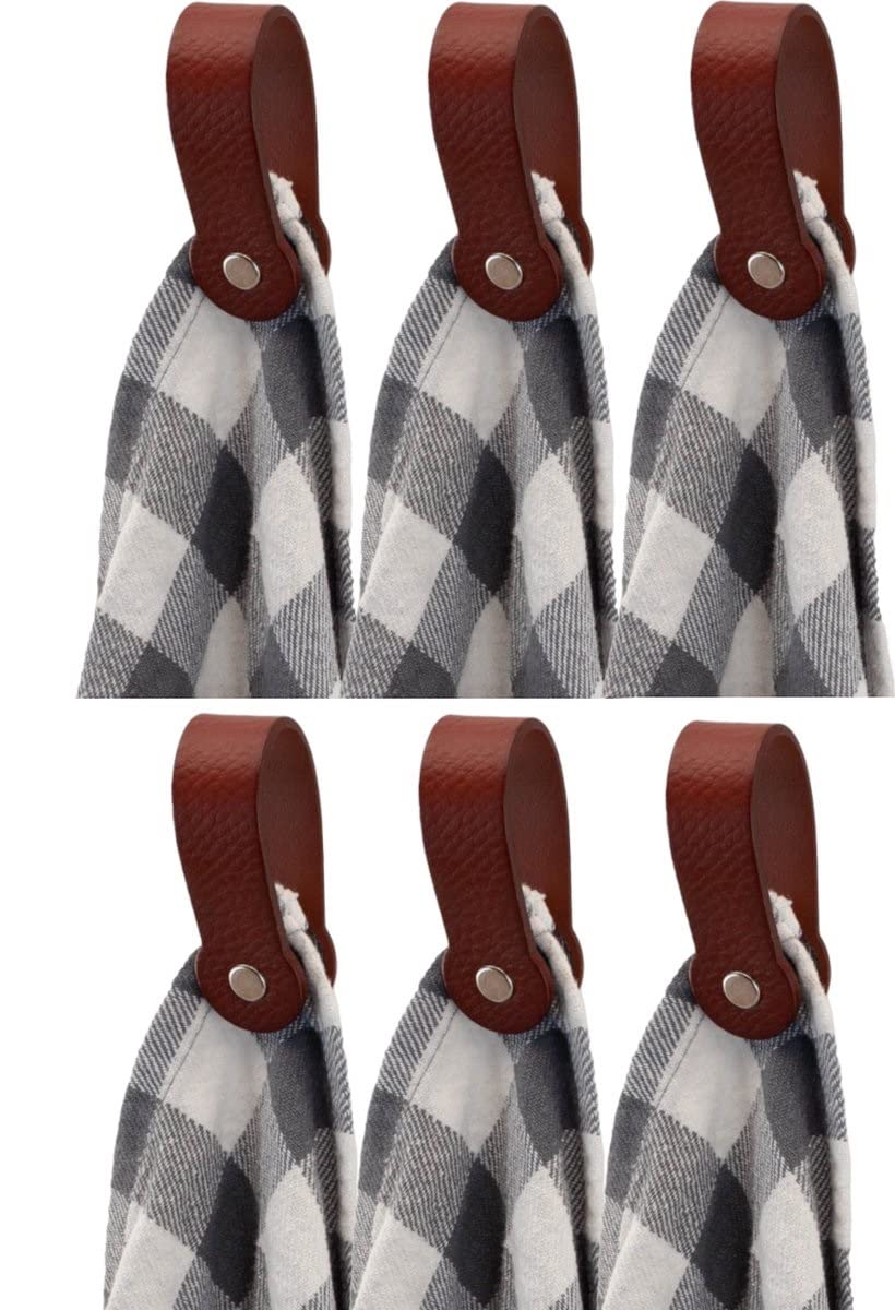 Brute Strength Cognac - Magnetic Towel Holder Leather - 6 Pcs - For Kitchen, Bathroom, Bath, Hook