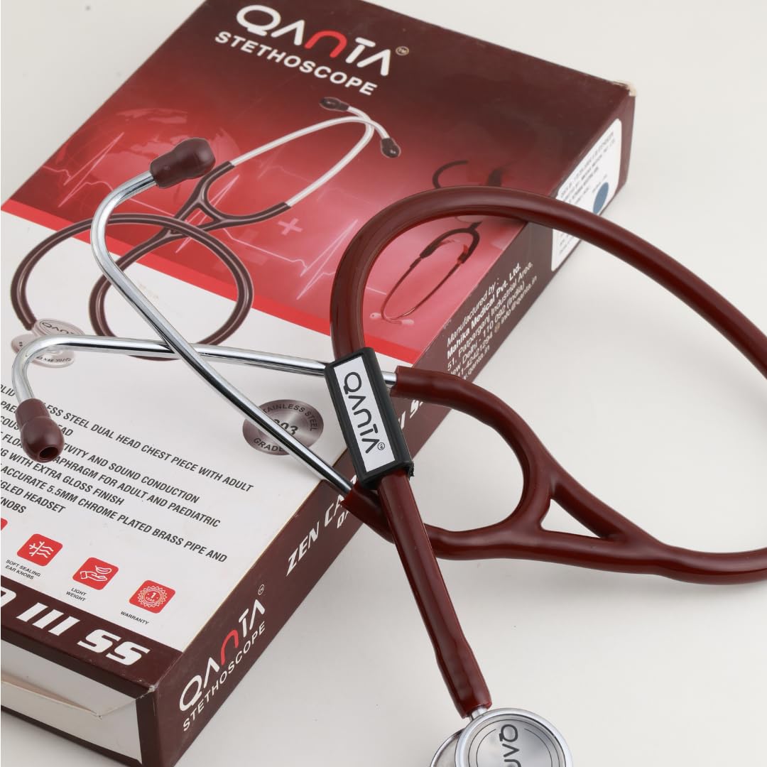 QANTA® Stethoscope Zen Cardio III SS | Dual Diaphragm for Pulmonary and Cardiac Examination | Stainless Steel Chest Piece | Dual Head | For Doctors and Medical Professionals | For Adult and Pediatric Use (Brown)