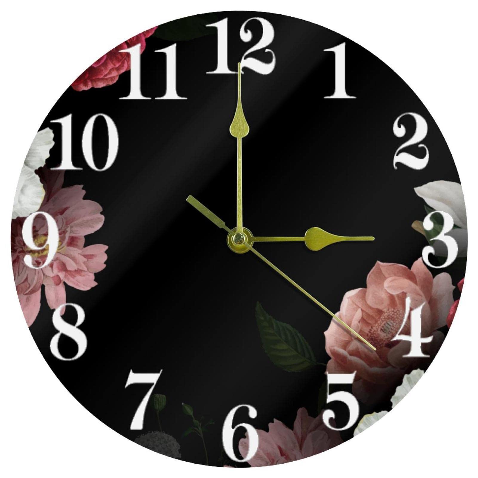 Horloge murale fleurie ronde à pile sans tic-tac 25,4 cm pour école et bureau