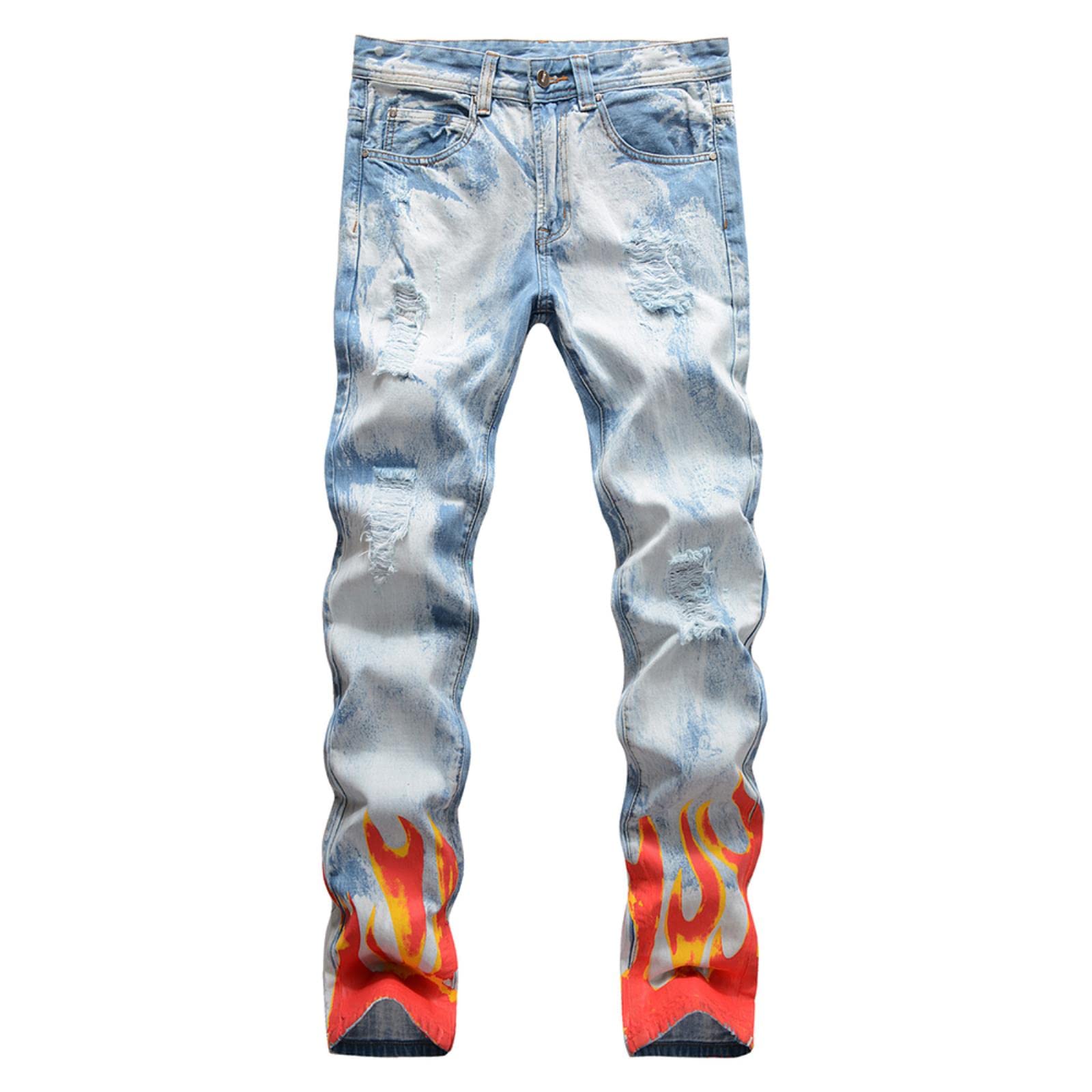 Voozugn Light Wash Jeans Mens Ripped Flame Jeans Mens Hotsell