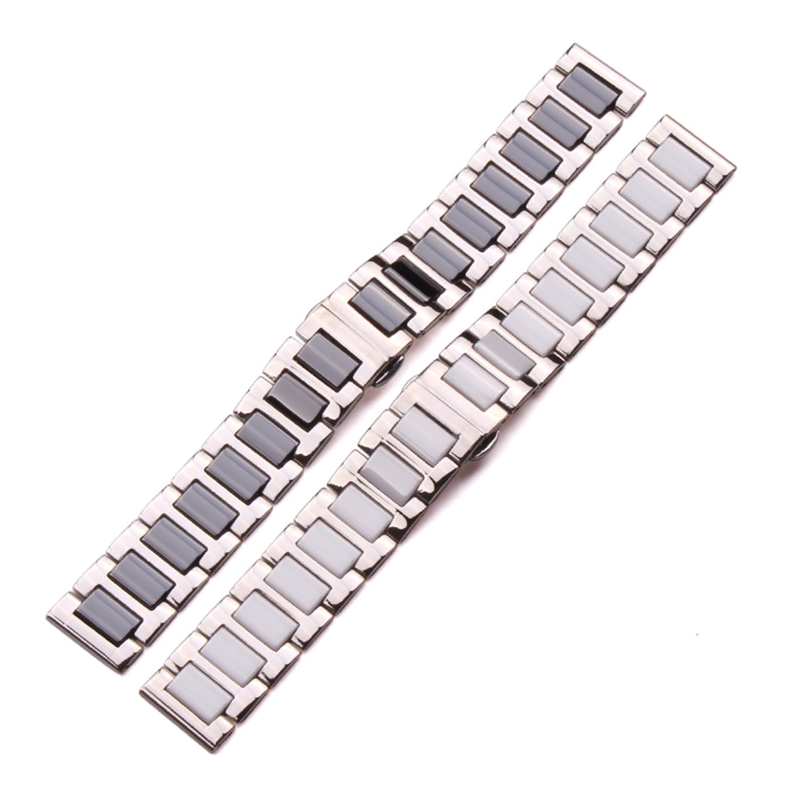 HMFANG Bracciale in Acciaio Inossidabile con Maglie in Ceramica Centrale 16mm 18mm 20mm Uomo Donna Cinturino Cinturino Bianco Nero Cinturino in Metallo con Doppia Chiusura A Pressione