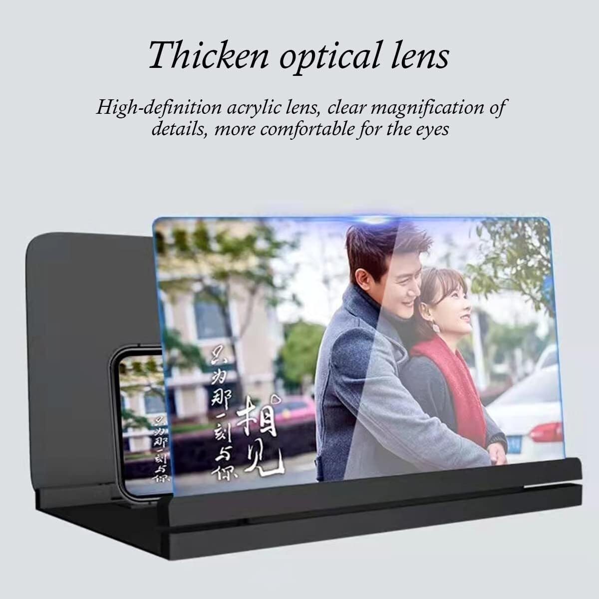 12/14 Inch HD Phone Screen Magnifier, Foldable Smartphone Amplifier, 3-4X Zoom Magnification, Portable Movie & Video Projector, Anti-Radiation Eye Protection Stand(Black 12inch)