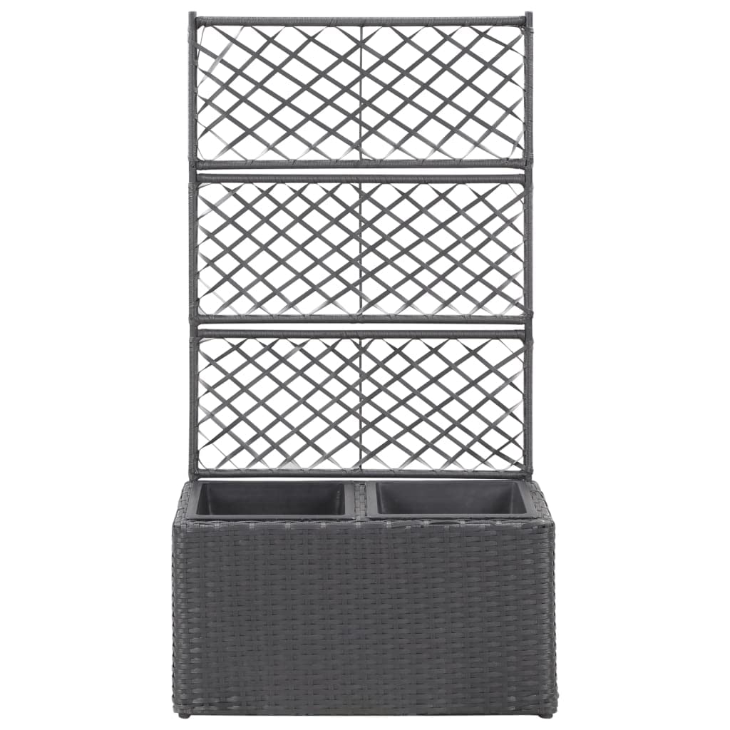 vidaXL Black Poly Rattan Planter with Built-in Trellis and 2 Removable Pots - Stylish and Versatile Garden Feature with Weather Resistant Material - Ideal for Climbing Plants and Flowers