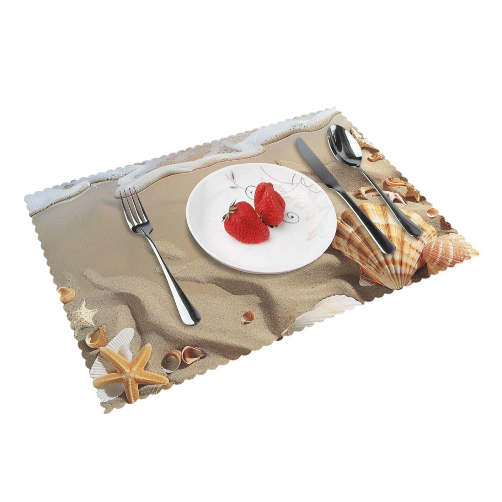 Beach Sea Shell Sand Printed Placemat Heat Resistant Place Mats Set of 4 PCS Washable Kitchen Table Mats, 12x18 Inch