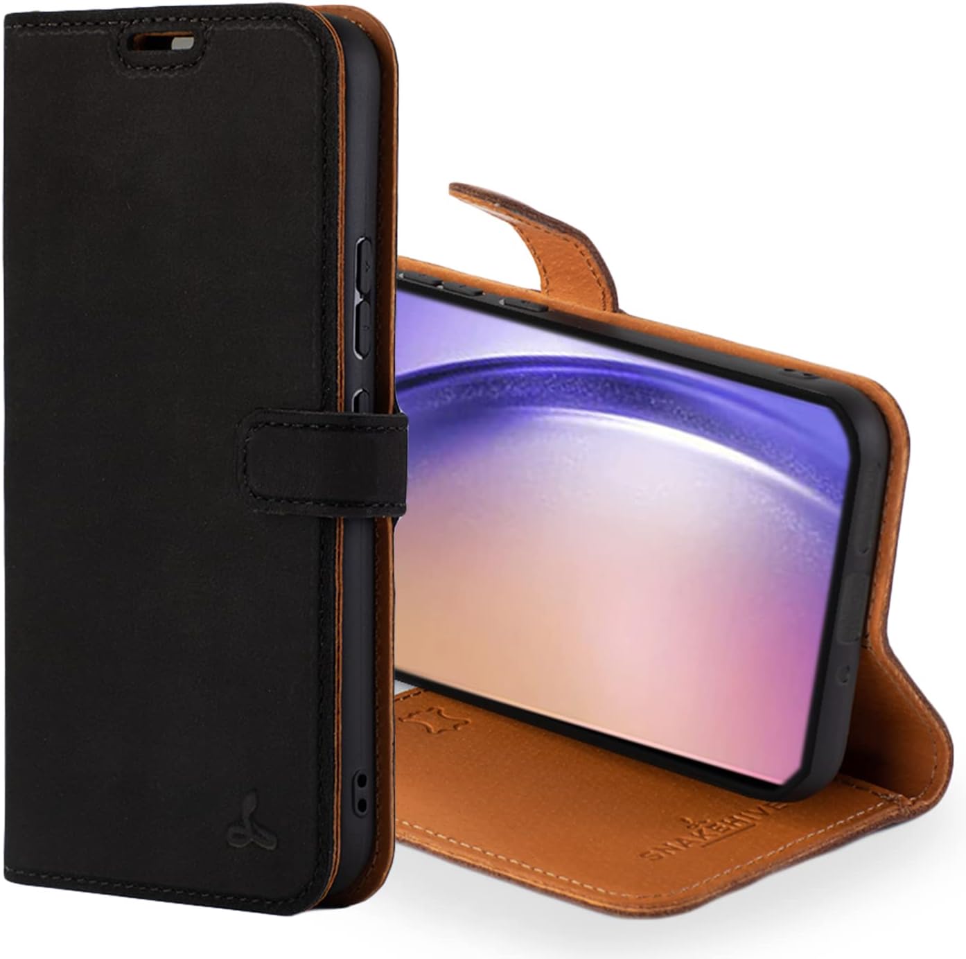 Snakehive Leather Wallet for Samsung Galaxy S23 FE 5G - Real Leather Wallet Phone Case - Genuine Leather with Viewing Stand and 3 Card Holder - Flip Folio Cover with Card Slot (Black)