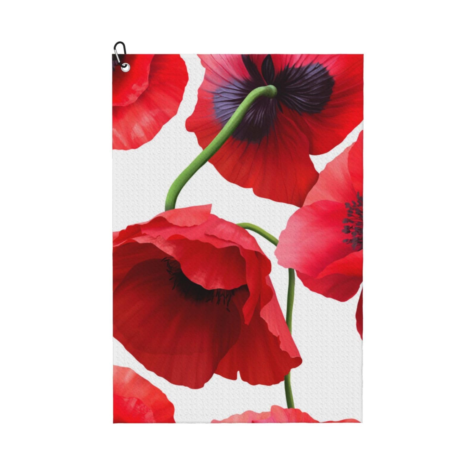 Hnnkloy Poppy Seamless Pattern, 16x24 in Portable Waffle Golf Towels with Carabiner Clip for Golf Bag