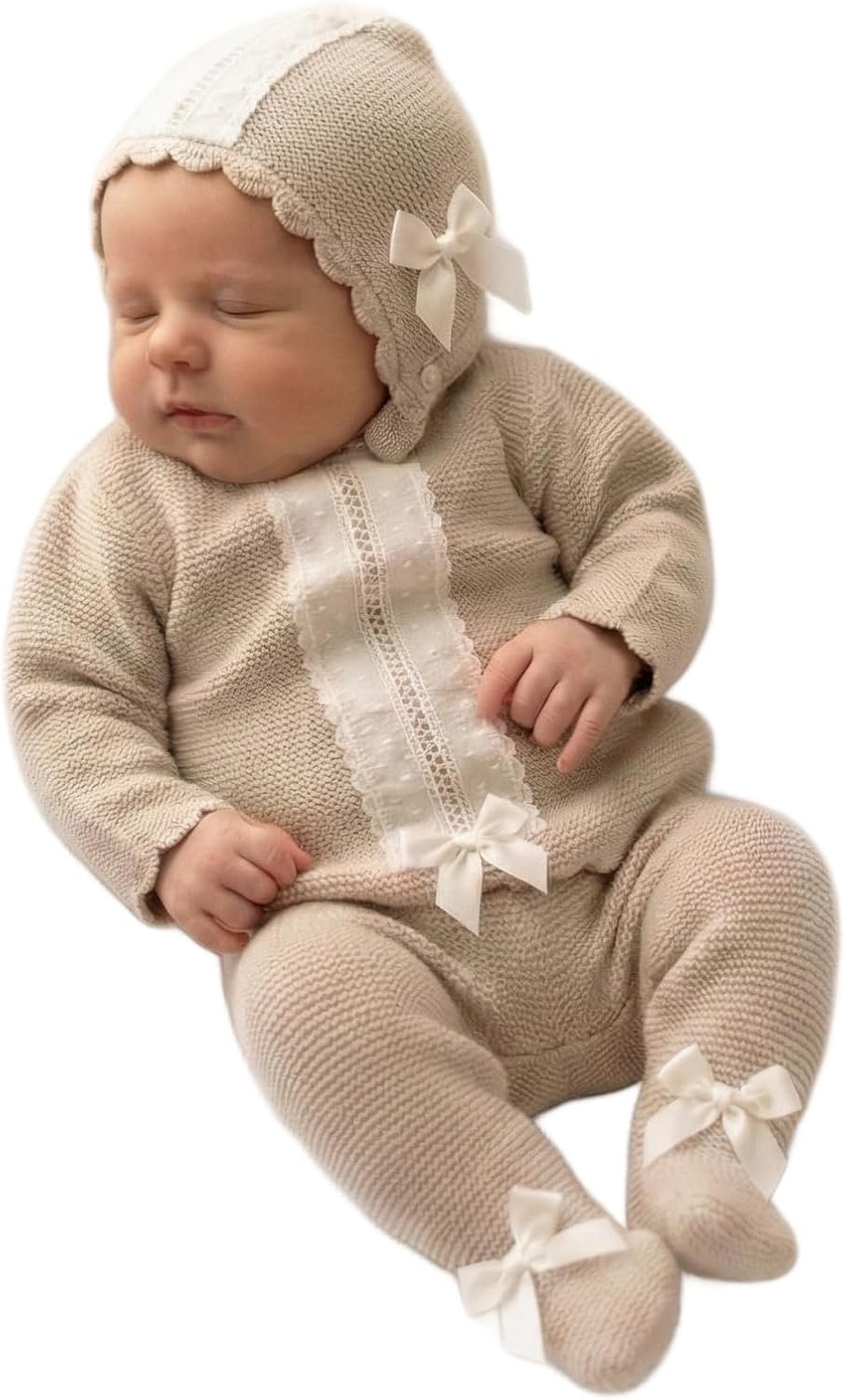 Baby Knit Sweater Pants Hat 3-Piece Set Boys Girls Newborn Coming Home - Made in Spain