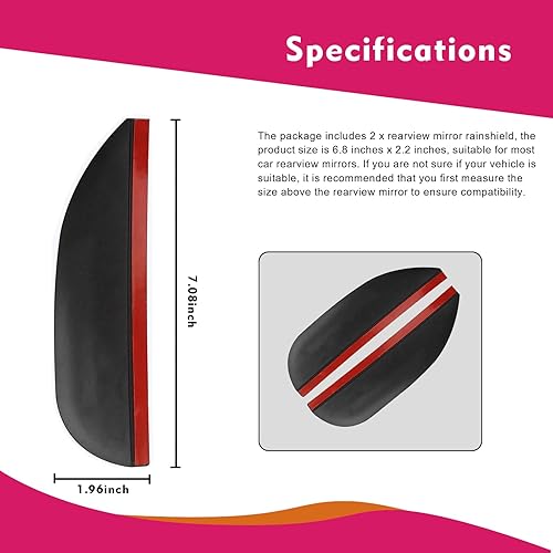 Miniatura 2 de 2 piezas de espejo retrovisor de automóvil, cejas de lluvia, protección reflectante de 7 x 1.9 pulgadas, protector de espejo de marcha atrás de agua