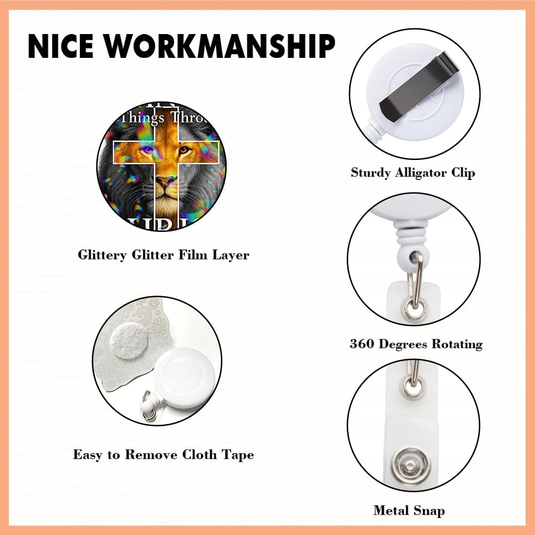 (5Pcs) Philippians 4 13 I Can Do All Things Through Christ Who Strengthens Me Holographic Christian Badge Reels, Inspirational ID Badge Holder Retractable Clip for Nurse Teacher Students Office Worker - Image 3