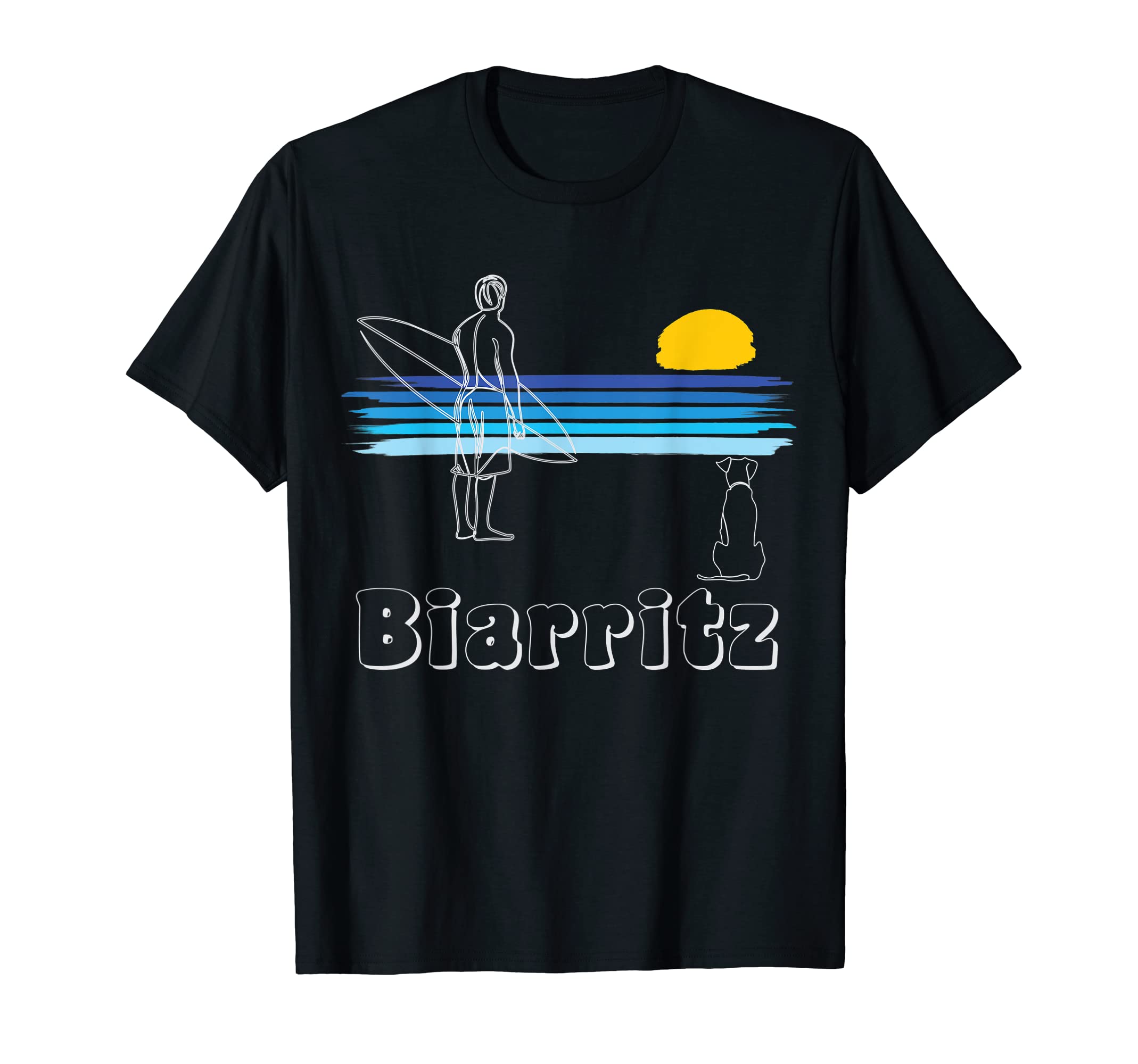 Biarritz Surf Guy with Dog, line art Surf Beach T-Shirt
