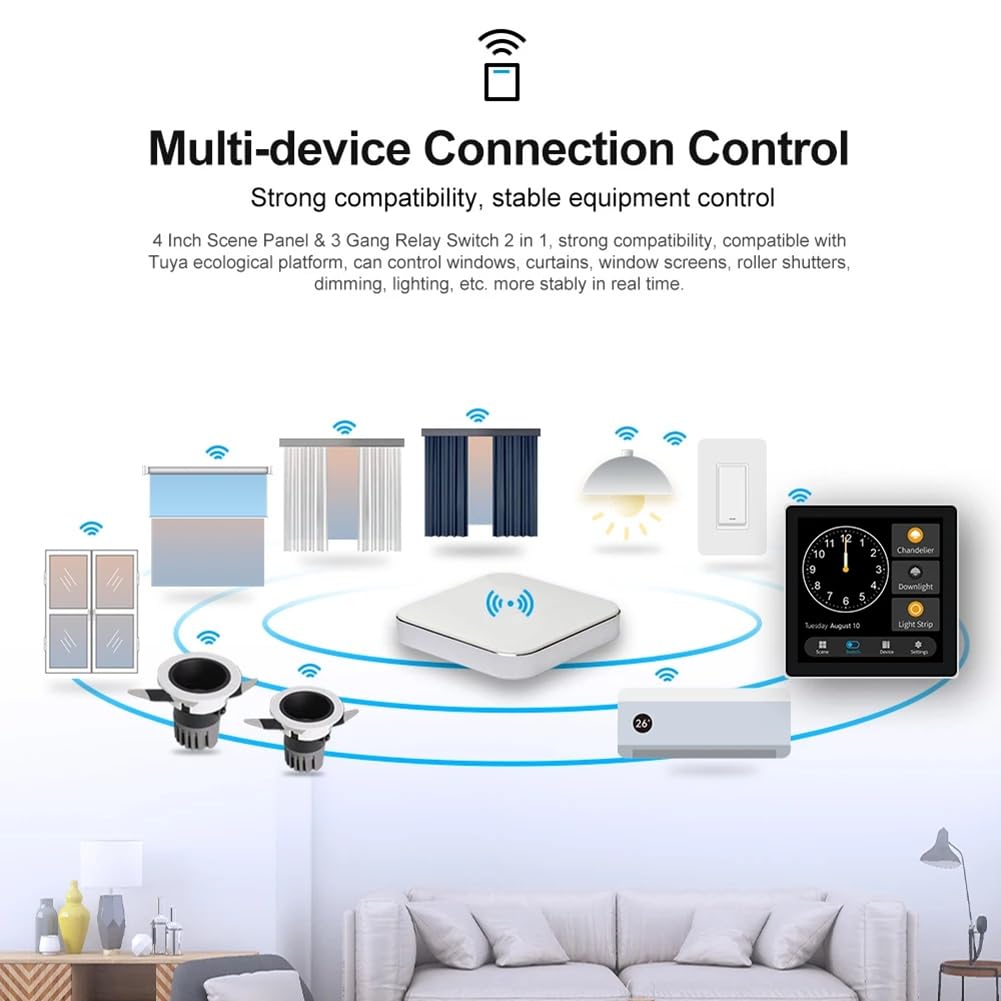 Tuya T3E Panneau de Commutation à Écran Tactile Panneau de Contrôle Intelligent EU Interrupteur Mural Intelligent Zigbee pour Maison Intelligente, Blanc
