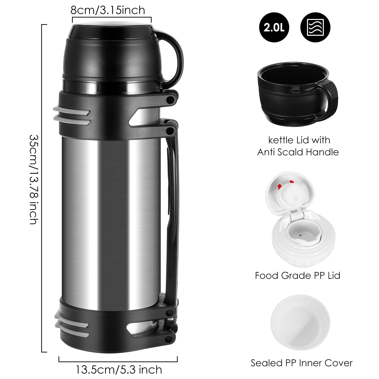 Geïsoleerde drinkfles - Thermosfles voor warme en koude dranken - 0,55 L
