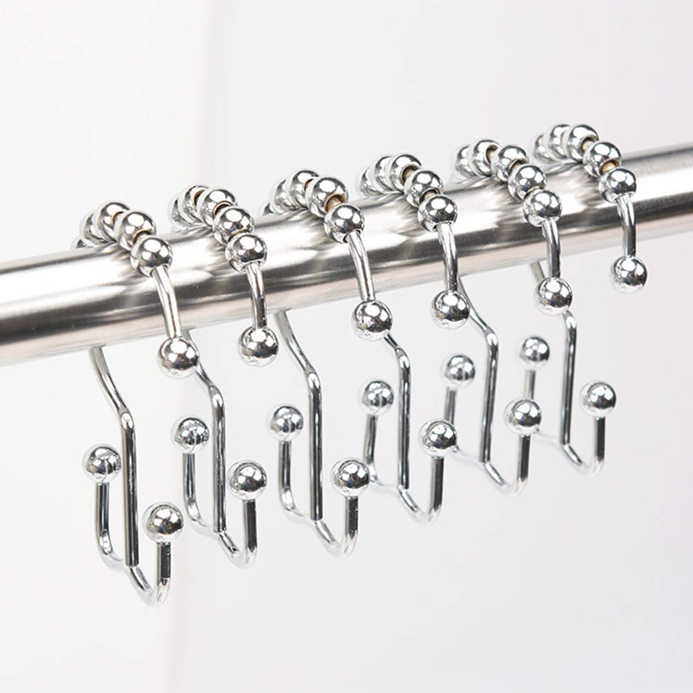 Xiaokeis 12 ganchos de cortina de ducha, accesorios de baño, anillos de cortina de ducha, ganchos de ducha de metal de doble deslizamiento para barras de ducha de baño (cromo)