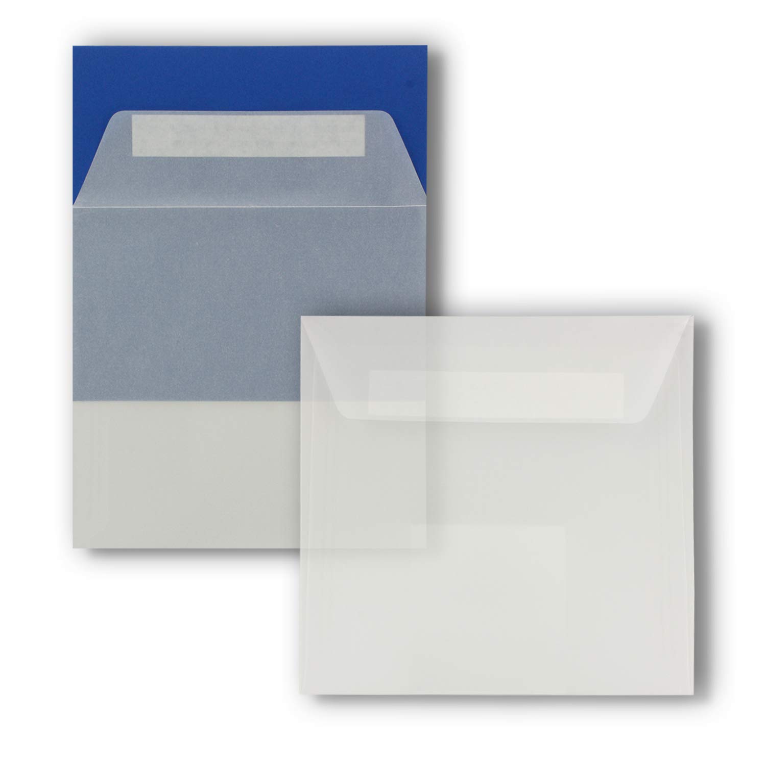 200x Quadratische Brief-Umschläge ohne Fenster in Transparent Weiß - 15,5 x 15,5 cm - Haftklebung - Für Hochzeits-Karten, Einladungskarten und mehr - Serie FarbenFroh