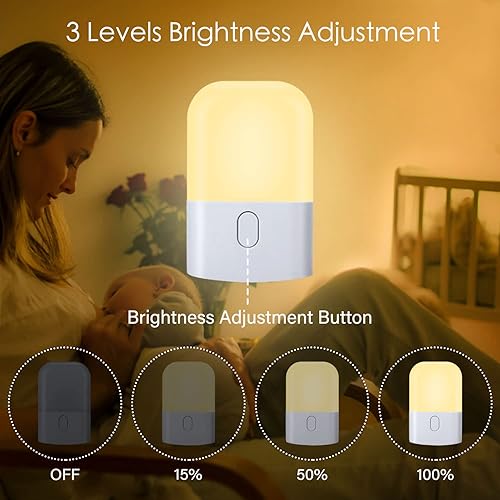 Miniatura 2 de iKefe 2 luces LED de noche enchufables, mini luz nocturna LED blanca cálida, brillo ajustable para dormitorio, baño, cocina, pasillo, escaleras