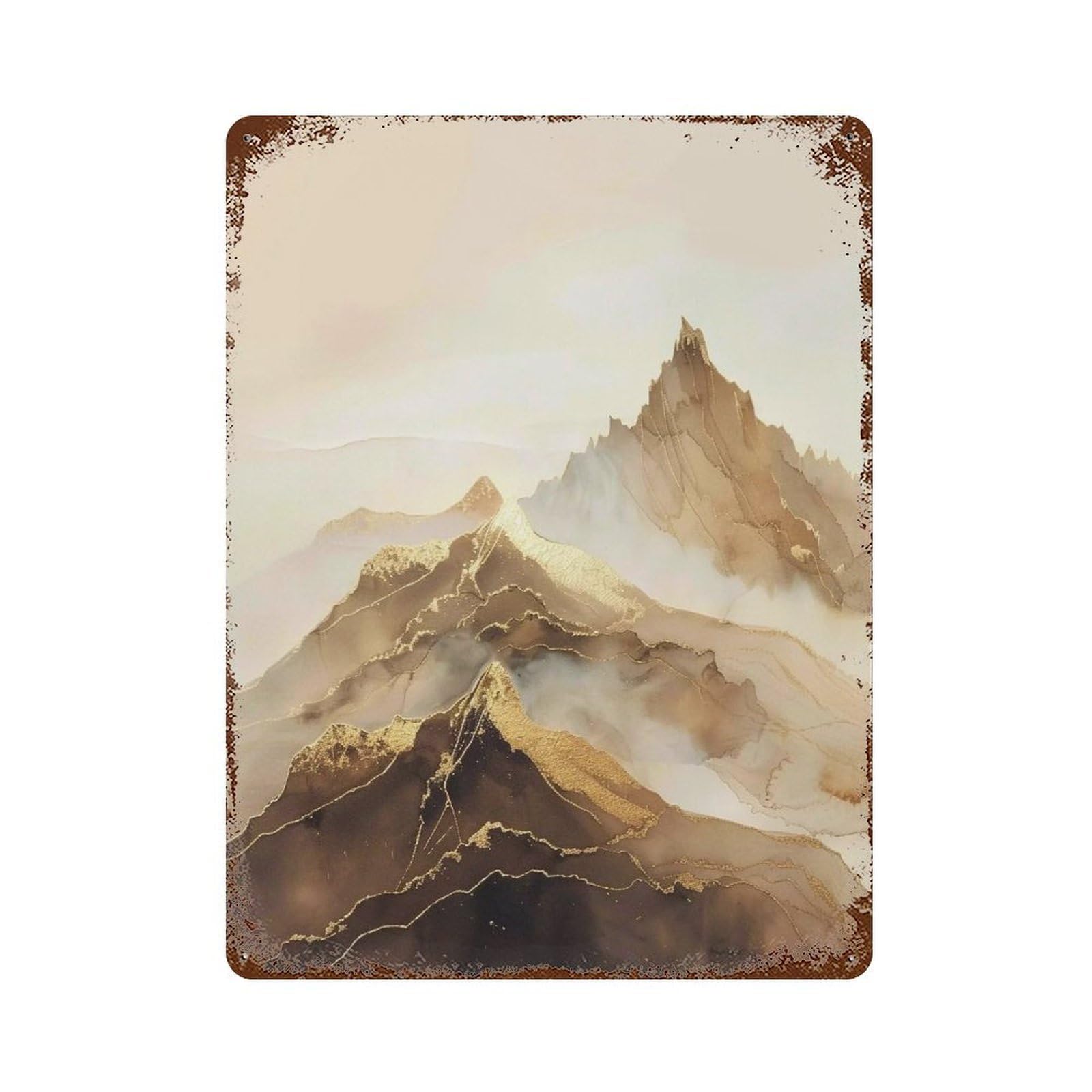 WIHYRTUI Gilded Ink Wash Translucent Mountain 03 Wall Retro Iron Metal Tin Sign Vintage Art Poster Modern Home Cofffee Club Art Bar Shop Decor Style 40x30cm